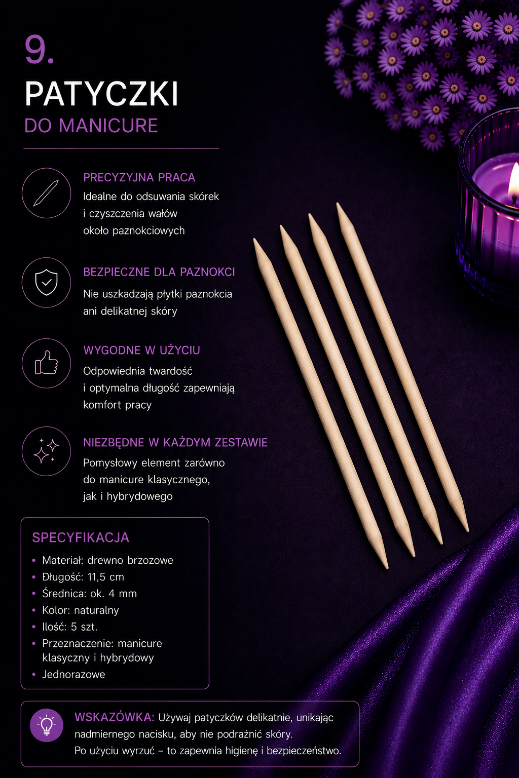 LILIT Crafted Light | Patyczki Drewniane do Manicure 20 szt.