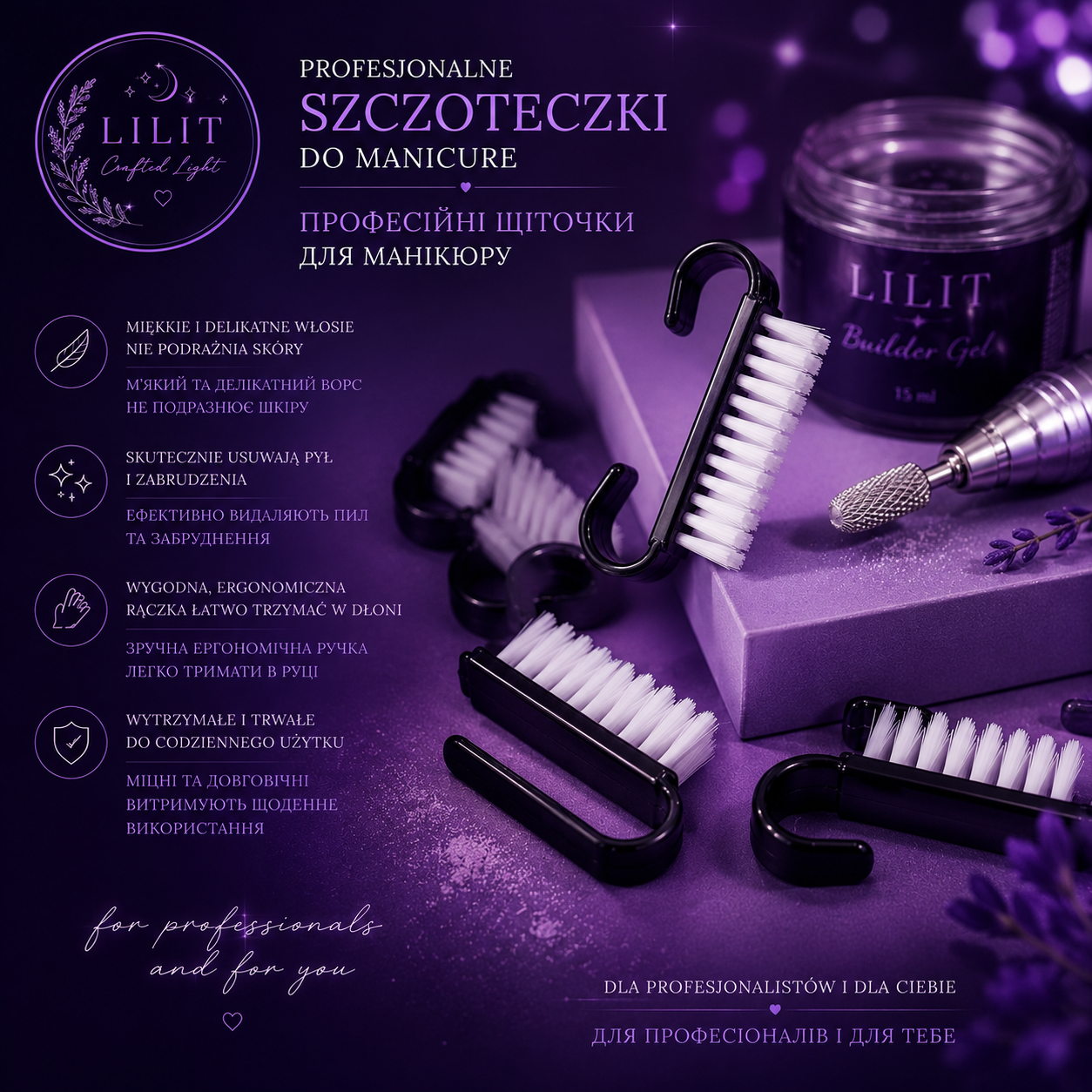 LILIT Crafted Light | Profesjonalne Szczoteczki do Manicure 5 szt