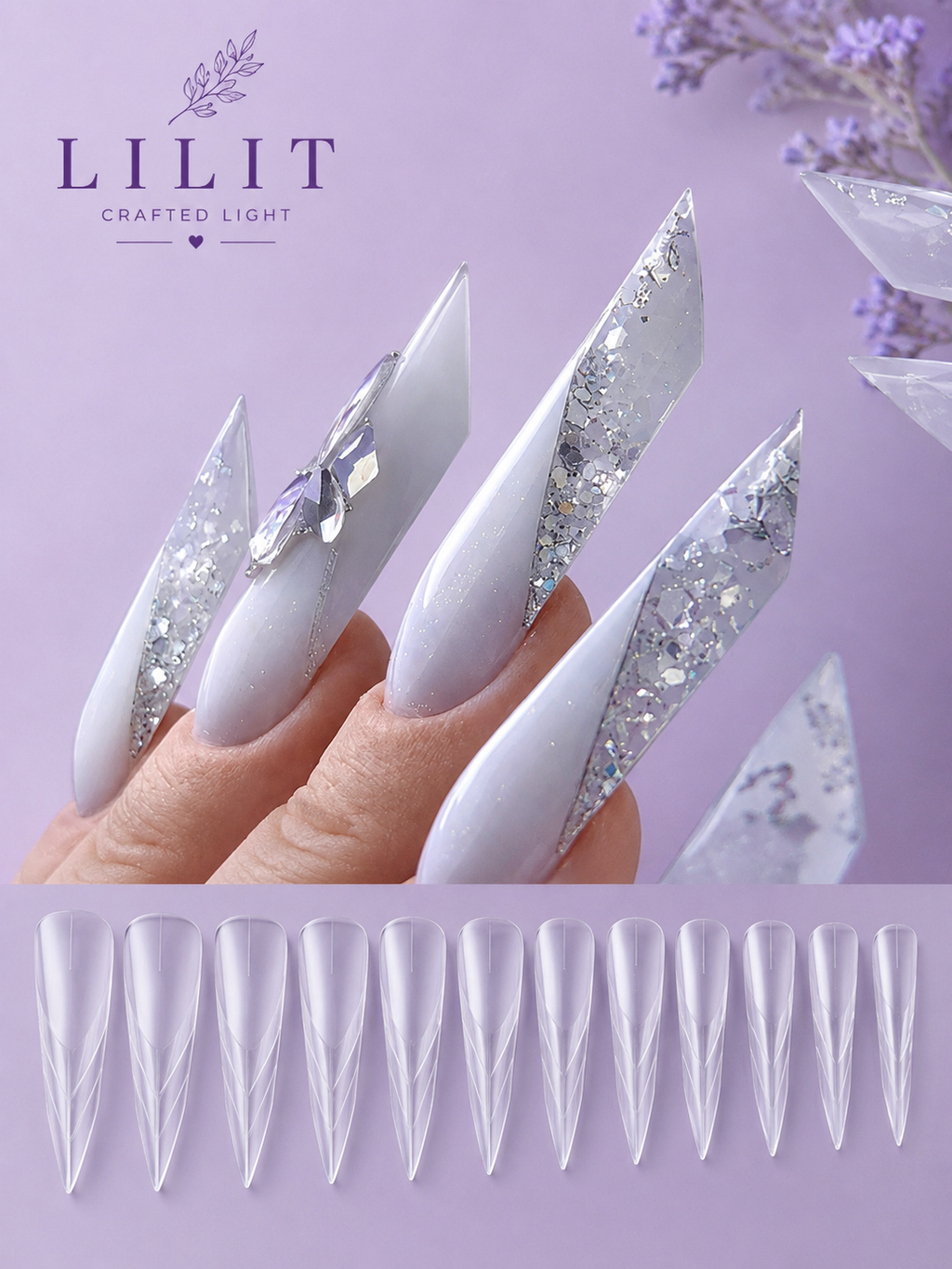 LILIT Crystal Stiletto Dual Forms NP-K-140 – Formy do Przedłużania Paznokci 140 szt.