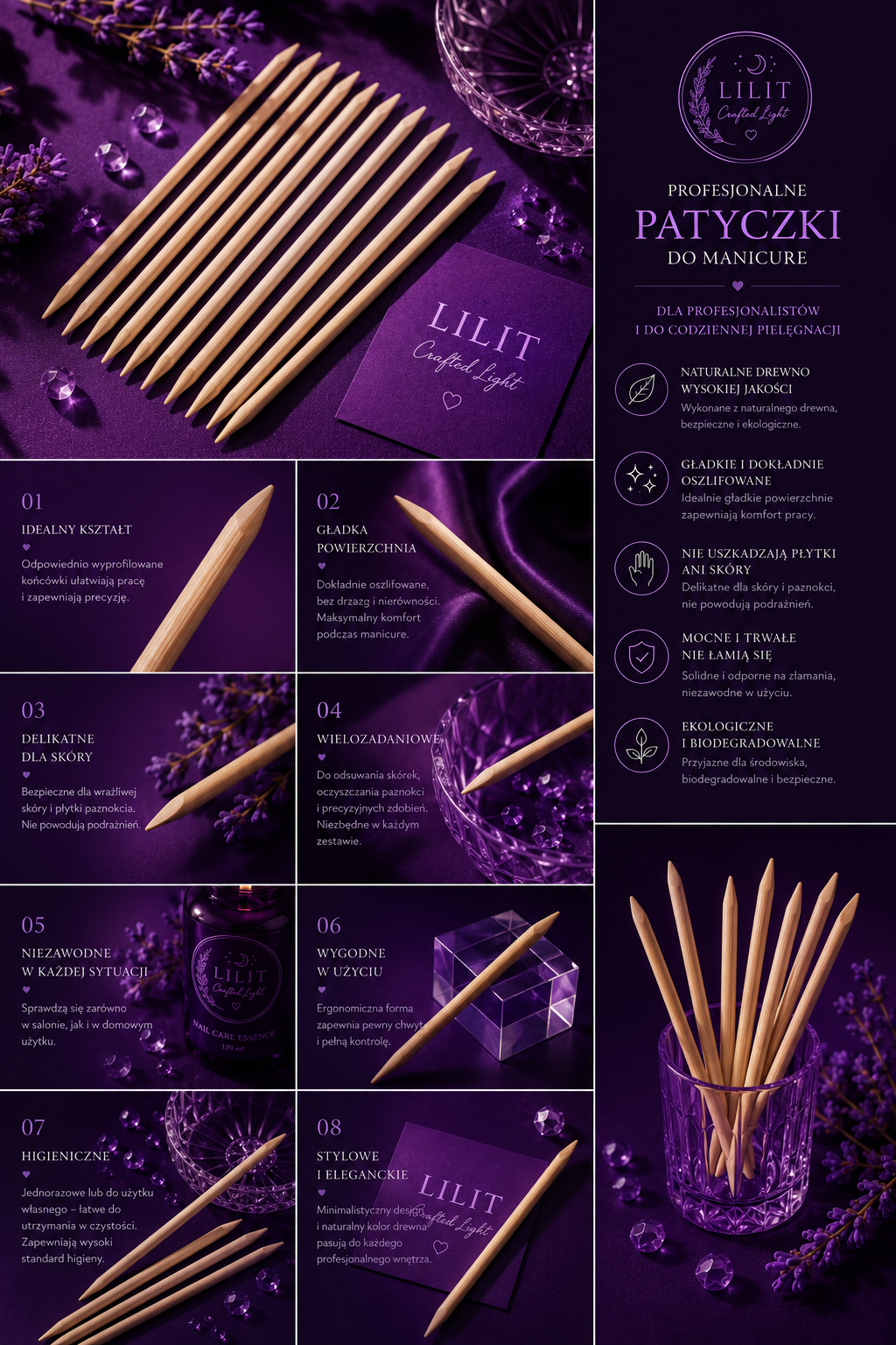 LILIT Crafted Light | Patyczki Drewniane do Manicure 20 szt.