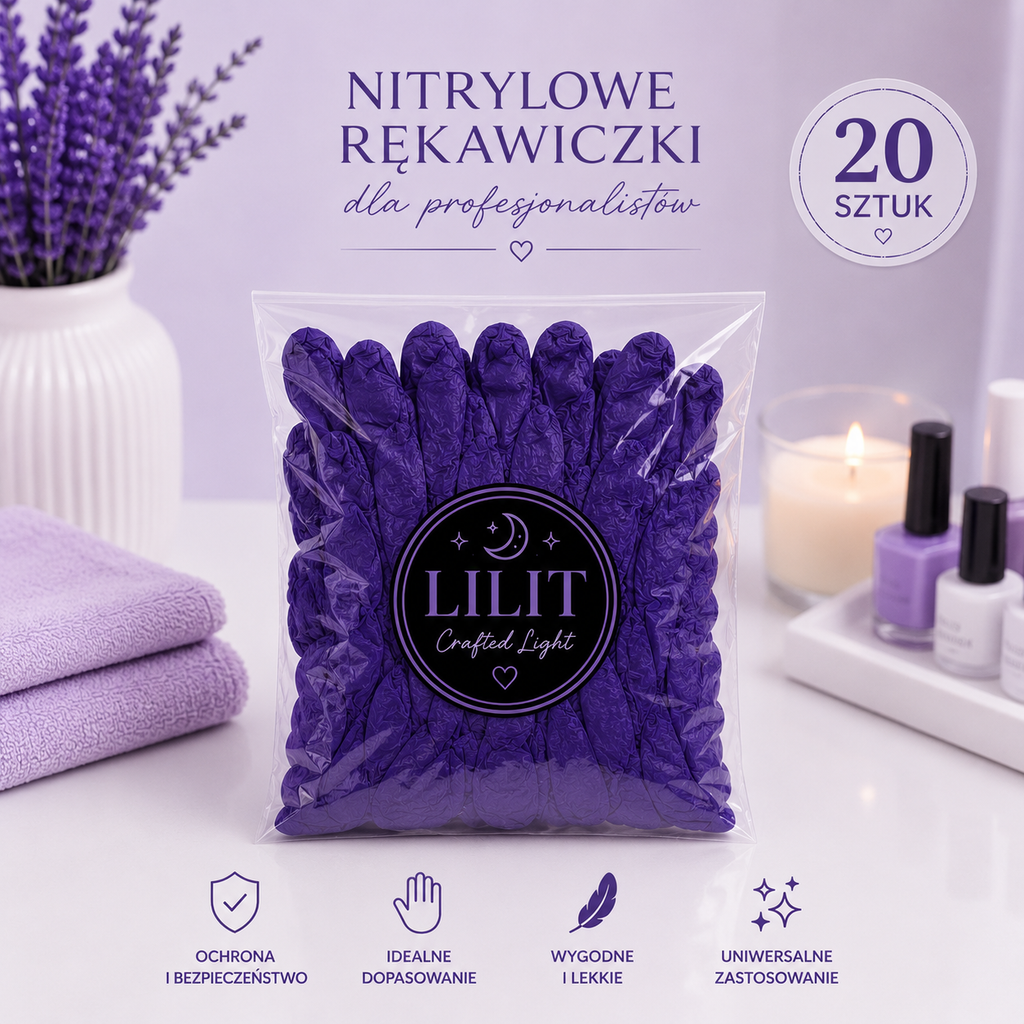 LILIT Crafted Light | Ciemnofioletowe Rękawiczki Nitrylowe S 20 szt.