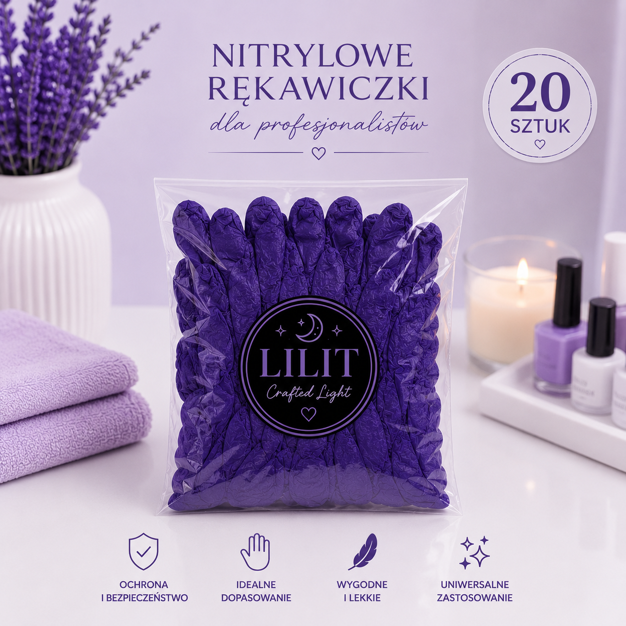 LILIT Crafted Light | Ciemnofioletowe Rękawiczki Nitrylowe S 20 szt.