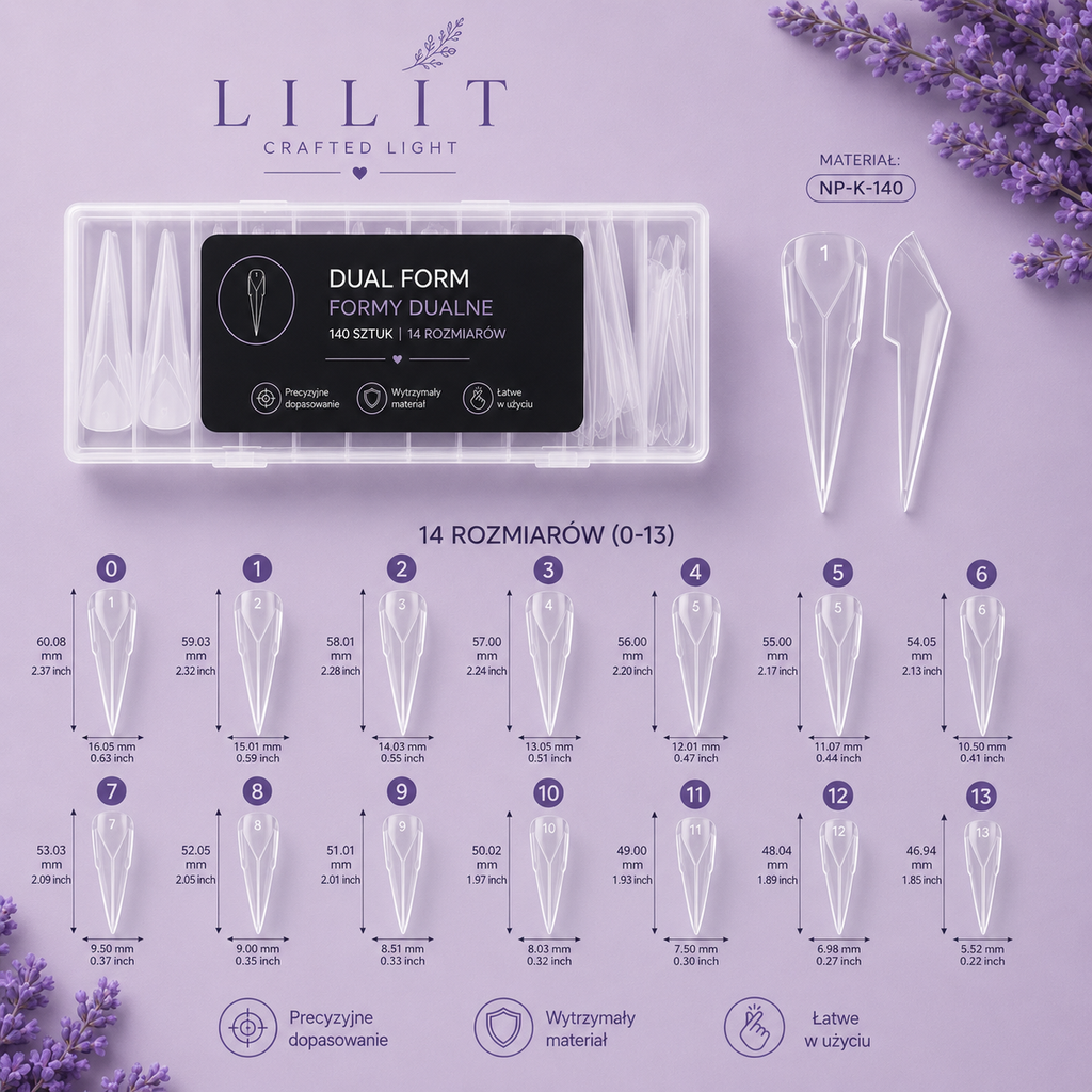 Formy Dual Forms Mechanical Edge 140 szt. | 14 rozmiarów | Stiletto & Edge | LILIT Crafted Light