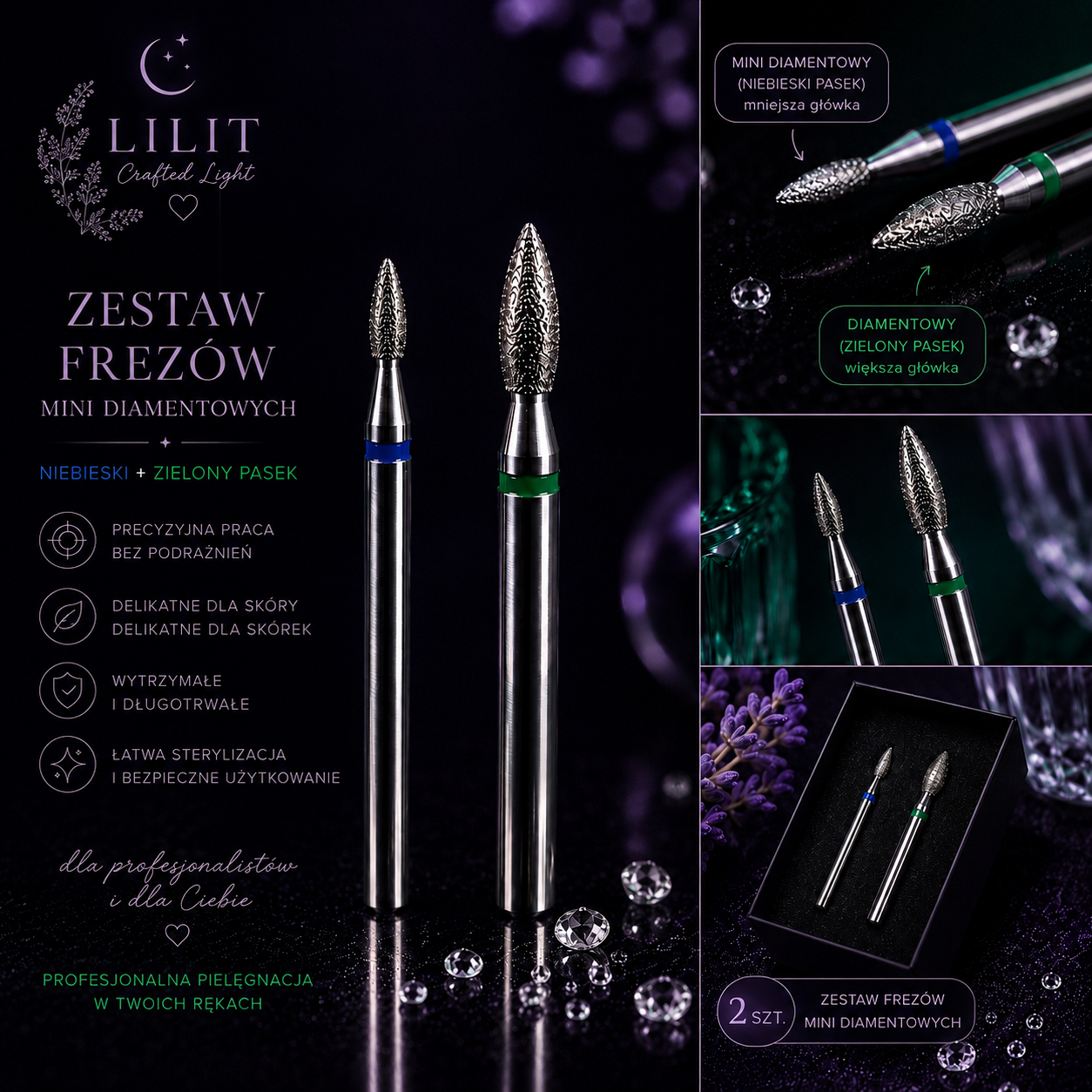 LILIT Zestaw Frezów Płomień Zielony + Mini Płomień 2 szt.