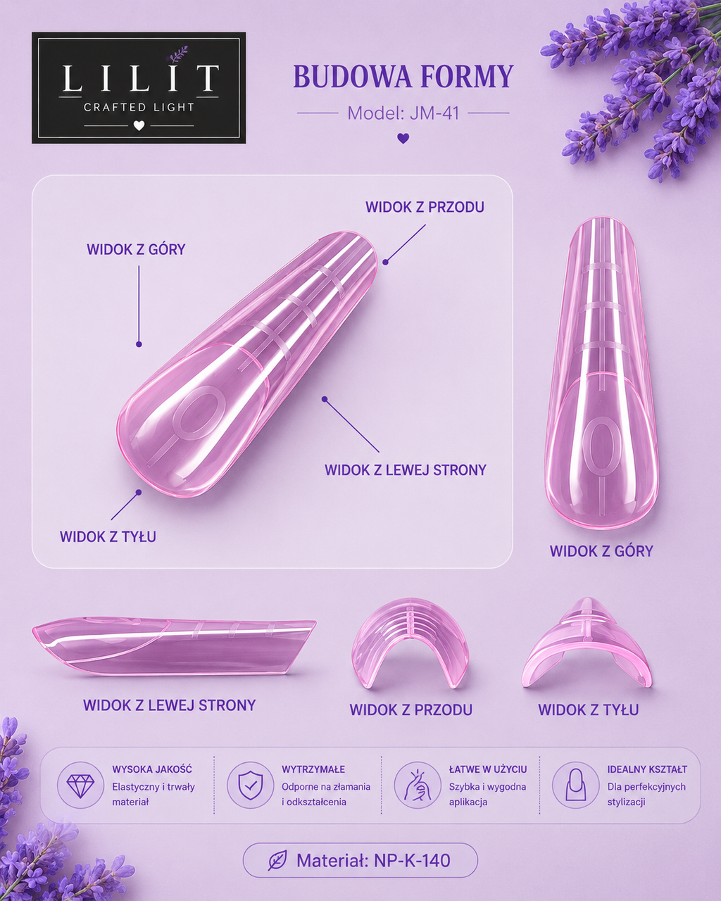 Formy Dual Forms Coffin Pink JM-41 120 szt. – różowe formy do przedłużania paznokci