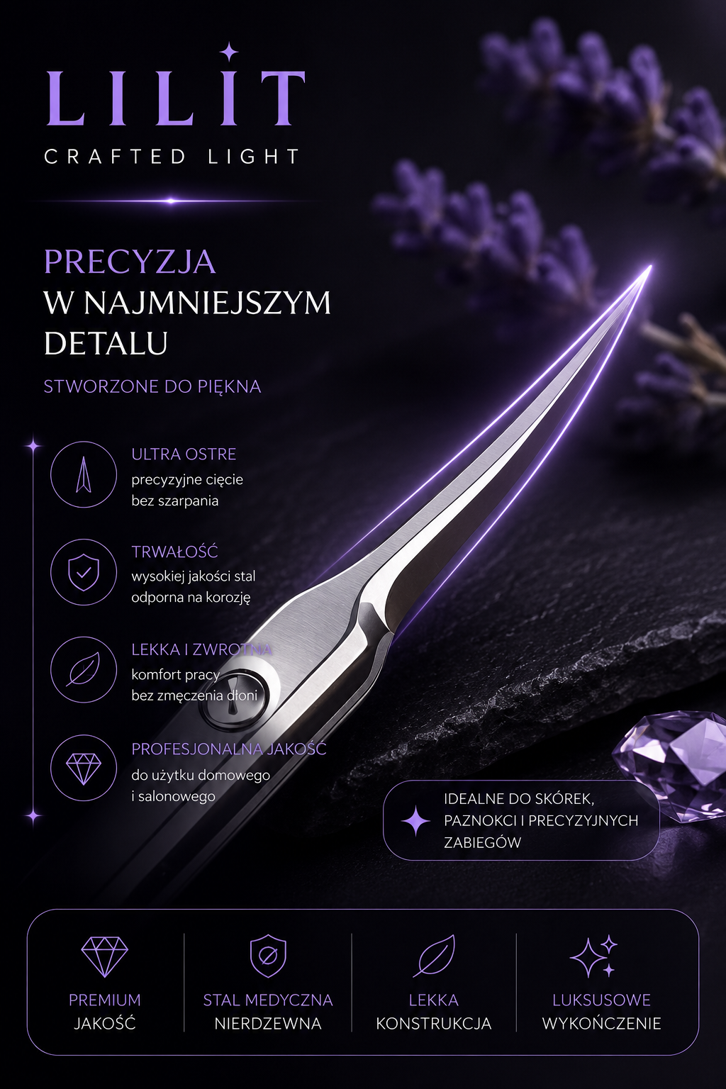 LILIT Nożyczki do Skórek Premium Stal Nierdzewna
