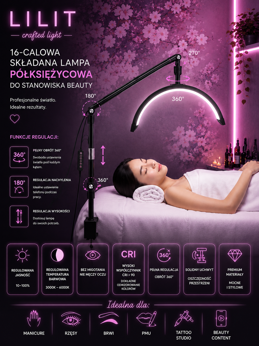 LILIT Lampa Beauty LED 36W do Manicure, PMU i Rzęs