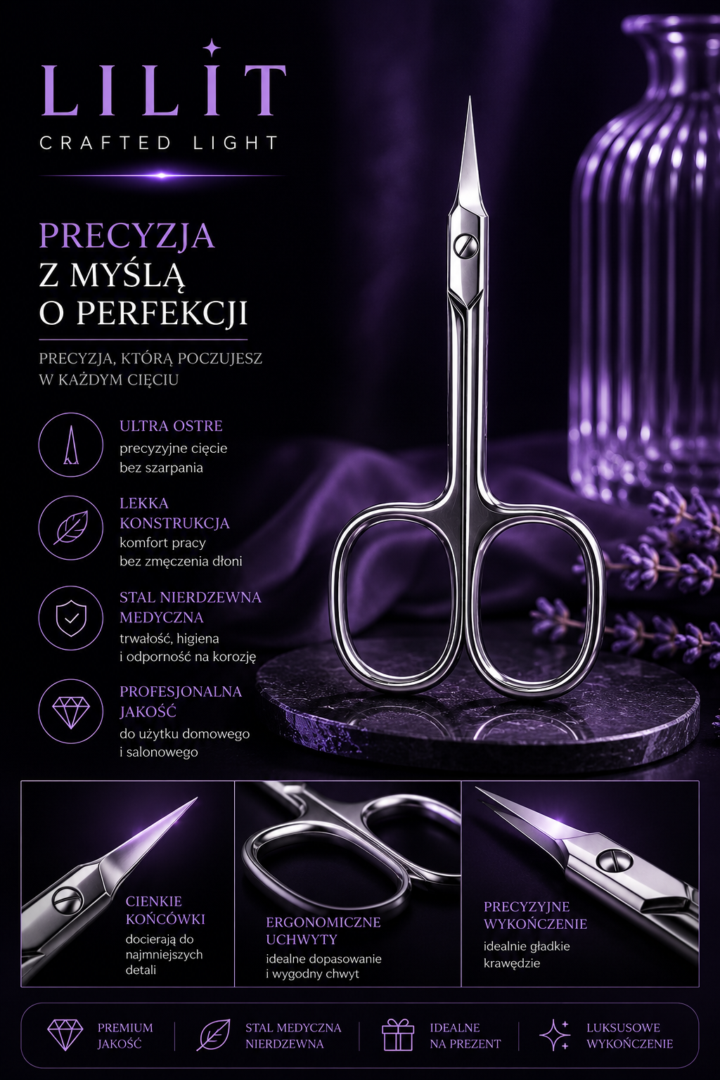 LILIT Nożyczki do Skórek Premium Stal Nierdzewna