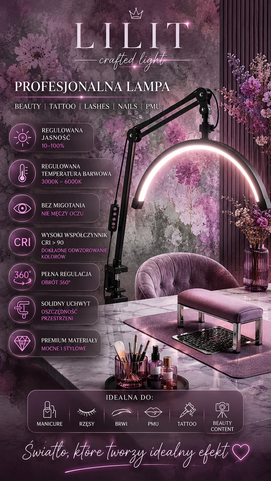 LILIT Lampa Beauty LED 36W do Manicure, PMU i Rzęs