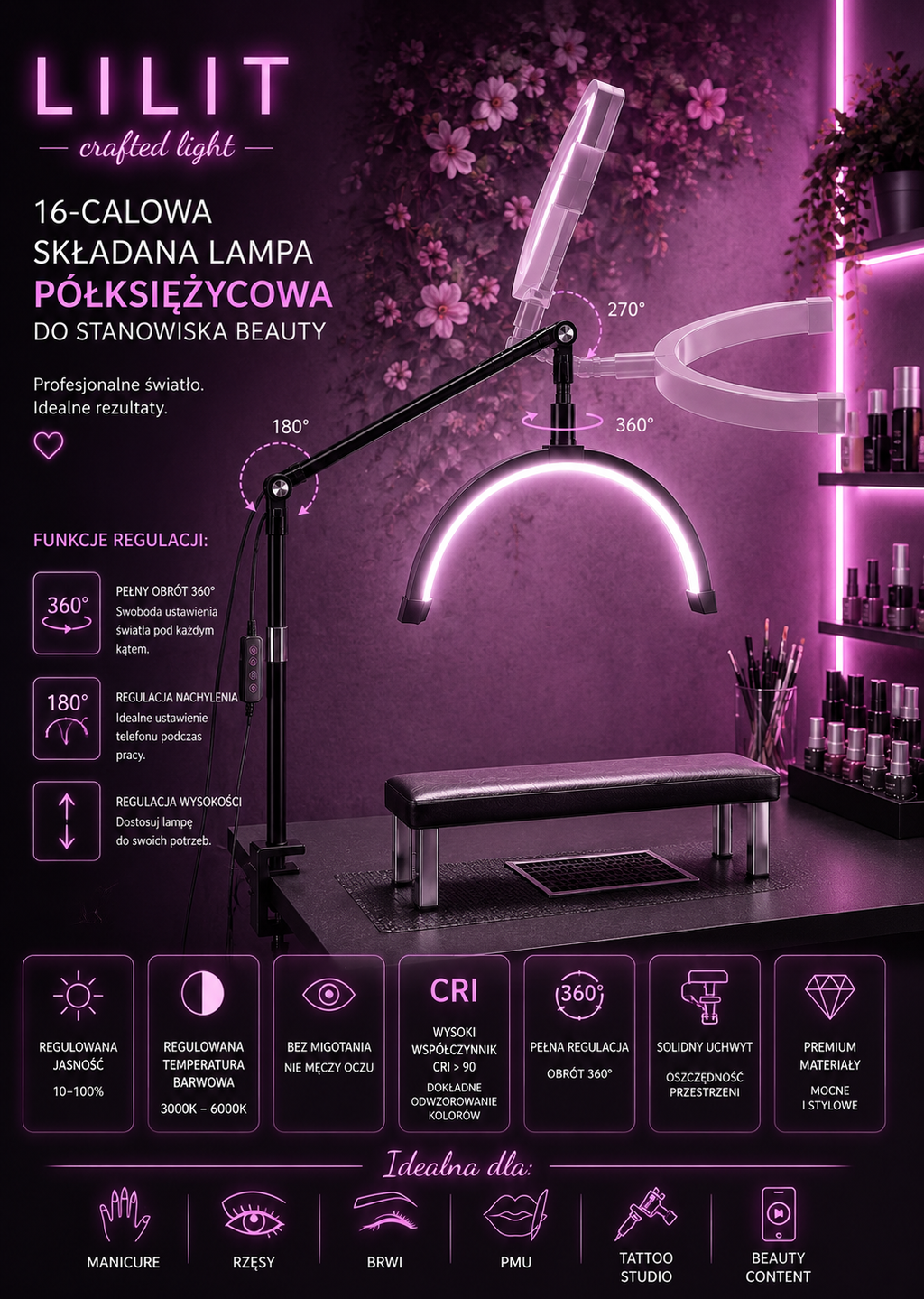 LILIT Lampa Beauty LED 36W do Manicure, PMU i Rzęs