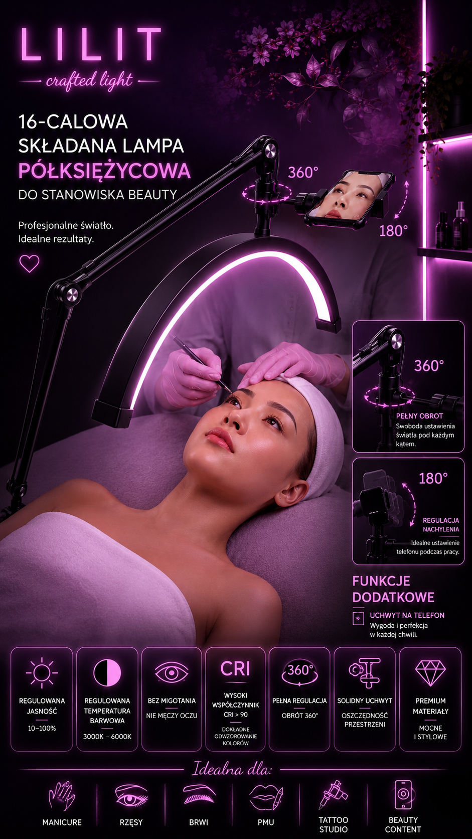 LILIT Lampa Beauty LED 36W do Manicure, PMU i Rzęs