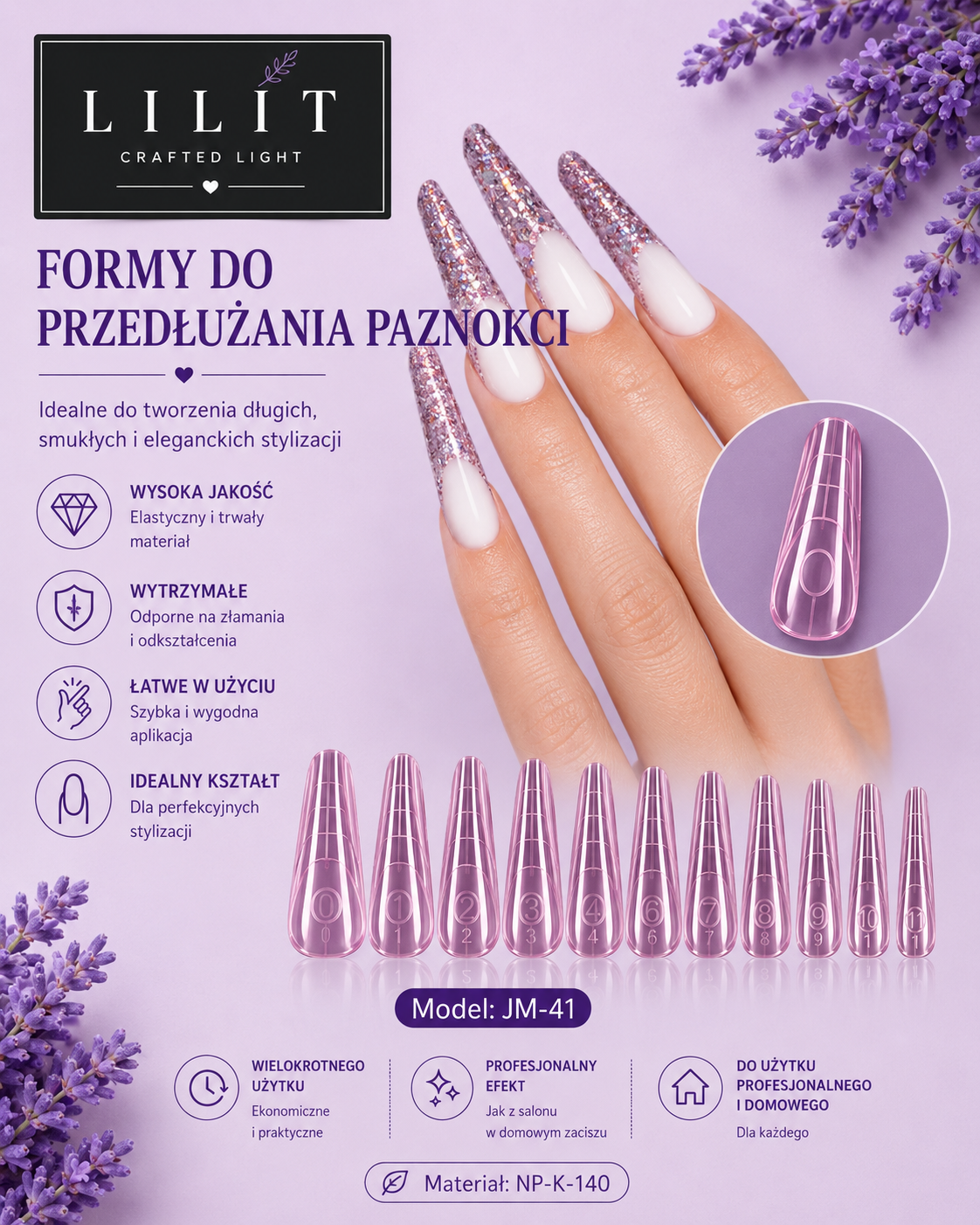 Formy Dual Forms Coffin Pink JM-41 120 szt. – różowe formy do przedłużania paznokci