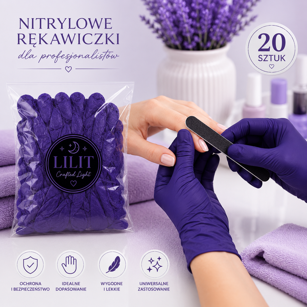 LILIT Crafted Light | Ciemnofioletowe Rękawiczki Nitrylowe S 20 szt.