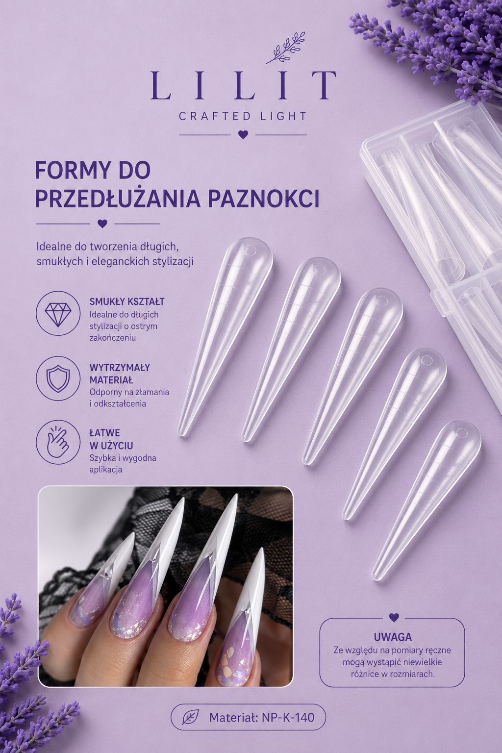 Formy Dual Forms Stiletto Classic 140 szt. – 19 rozmiarów, transparentne