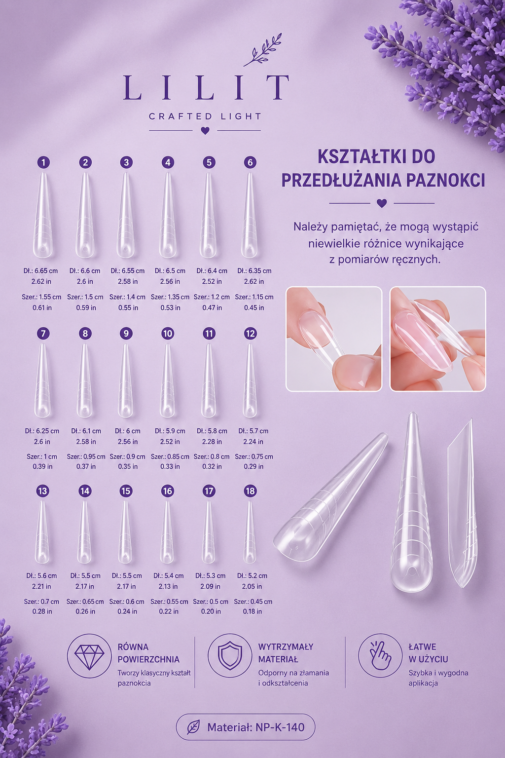 Formy Dual Forms Stiletto Classic 140 szt. – 19 rozmiarów, transparentne