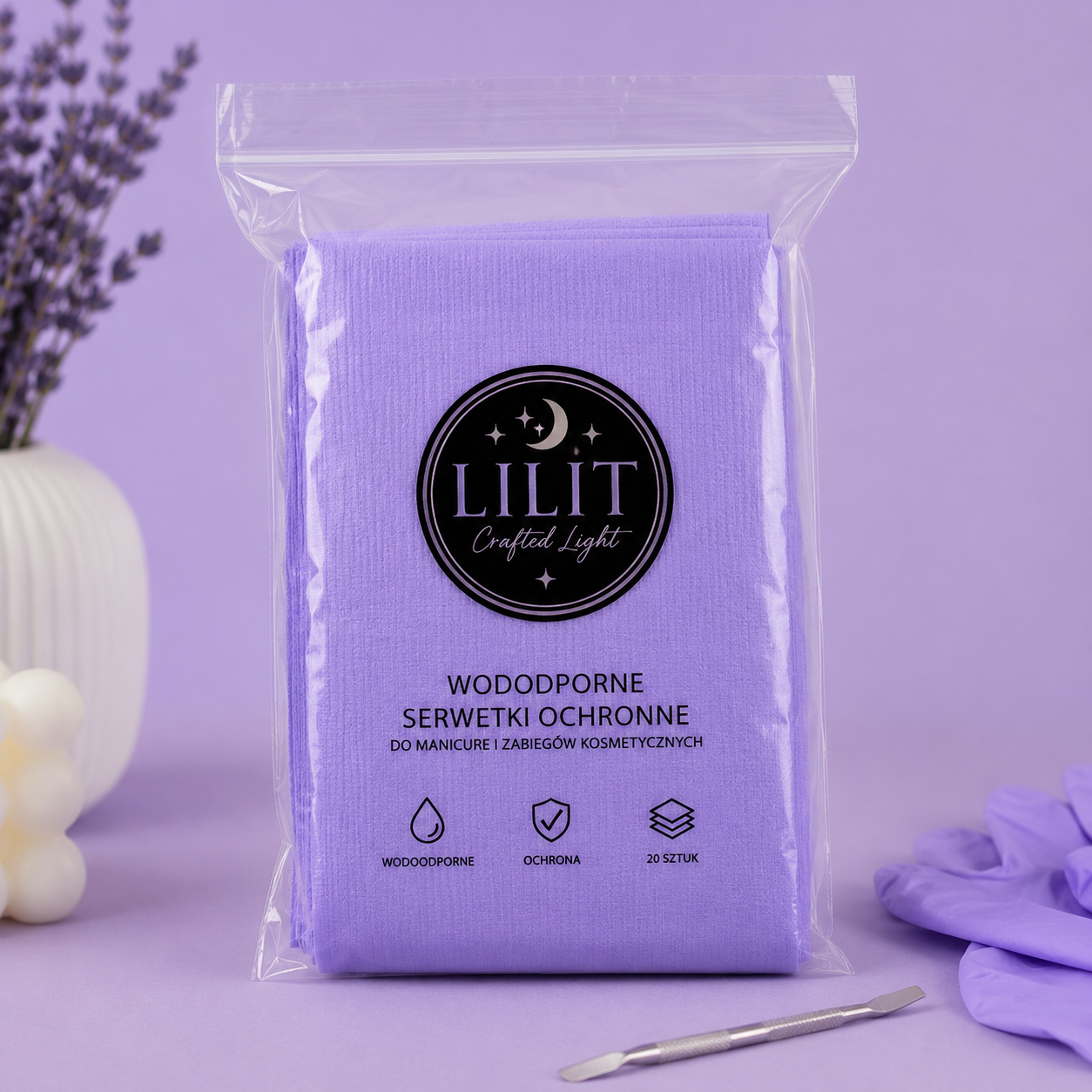 LILIT Crafted Light | Fioletowe Wodoodporne Serwetki Ochronne 20 szt.